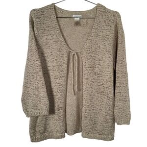 Boho Beige Cardigan Gloria Vanderbilt Tie Front Open Knit Sweater XL Womens Tan